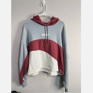 Puma Sweatshirt Women's L Colorblock Drawstring Hoodie Pullover Cropped